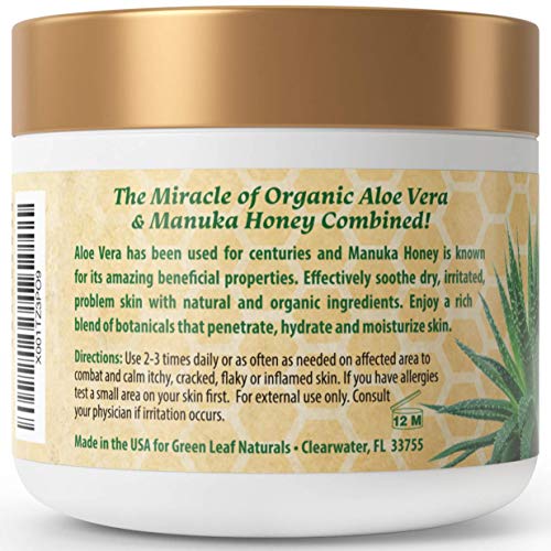 Amazing Aloe Vera Eczema and Psoriasis Cream with Manuka Honey by Green Leaf Naturals - 4 oz Skin Care Green Leaf Naturals 