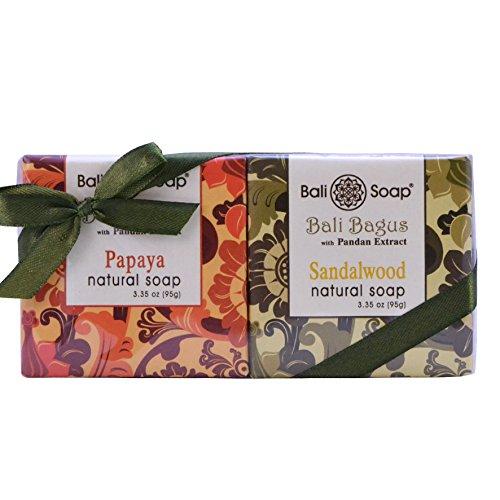 Bali Soap - Natural Soap Bar Gift Set, Face or Body Soap Best for All Skin Types, For Women, Men & Teens, Bali Bagus Papaya & Sandalwood 2 pc Soap Set, 3.3 Oz each Natural Soap Bali Soap 