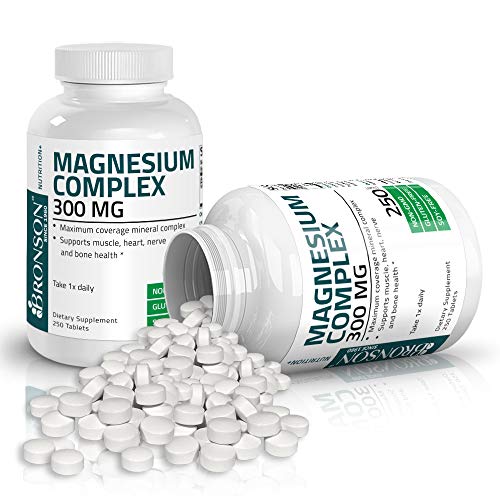 Bronson Magnesium Complex Maximum Coverage 300 Mg Magnesium Oxide Magnesium Citrate Magnesium Carbonate, Non-GMO, Gluten Free and Soy Free Formula, 250 Tablets Supplement Bronson 