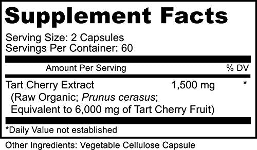 Organic Tart Cherry Capsules 6000 mg - Extra Strength, Raw, Non-GMO, 120 Capsules(Vegetarian) Supplement PURELY beneficial 
