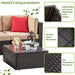 Vongrasig 5 Pieces Patio Furniture Set, All-Weather Outdoor Small Sectional Patio Sofa Set, Wicker Rattan Patio Sofa Couch Conversation Set w/Ottoman, Glass Table, Beige Cushions & Red Pillow, Brown Furniture Vongrasig 
