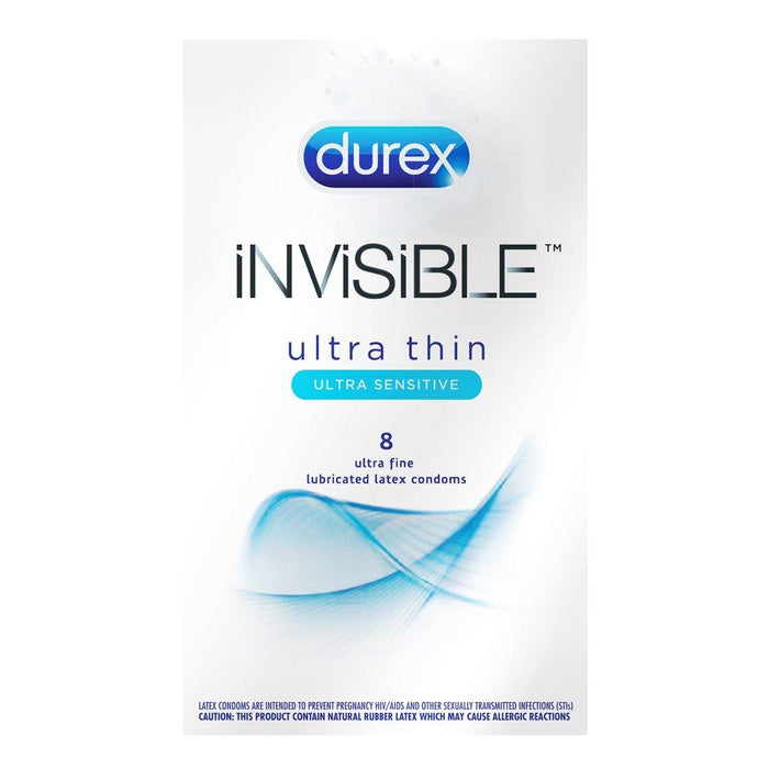 Durex Condom Invisible Ultra Thin Natural Latex Condoms, 8 Count - Ultra Sensitive, Lubricated, Transparent Condom Durex 
