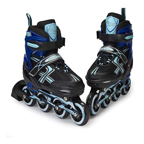 XinoSports Adjustable Children's Inline Skates for Girls & Boys with Light Up Wheels (Ages 5-20) – Roller Blades with Illuminating Wheels for Boys and Girls (Black/Aqua, Medium - 1-4) Outdoors XinoSports 