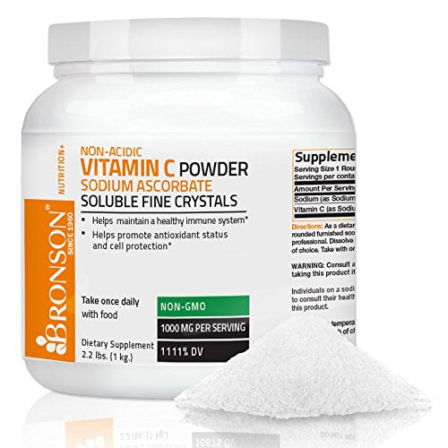Bronson Vitamin C Non-Acidic Sodium Ascorbate Powder, Non-GMO,1 Kilo (2.2 lbs, 35.3 Ounces) Supplement Bronson 