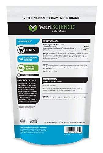 VetriScience Laboratories Composure, Calming Formula for Cats, 30 Bite-Sized Chews Animal Wellness VetriScience Laboratories 