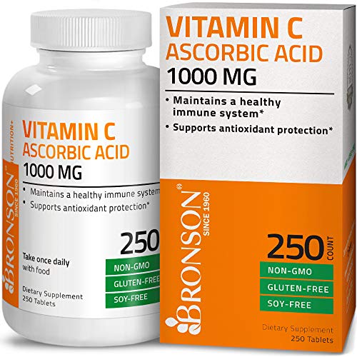 Bronson Vitamin C 1000 mg Premium Non-GMO Gluten Free Ascorbic Acid, 250 Tablets Supplement Bronson 