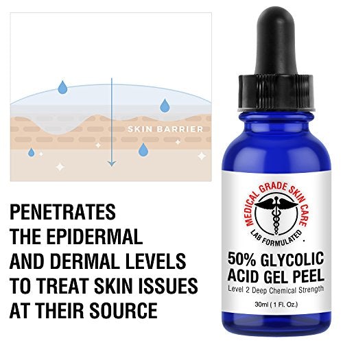 Medical Grade 50% Glycolic Acid Gel Peel | Level 2 Deep Chemical Strength Facial Treatment | Maximum Strength Glycolic Face Mask | Reduce Fine Lines & Wrinkles and Remove Dead Skin Cells Skin Care SkinPro 