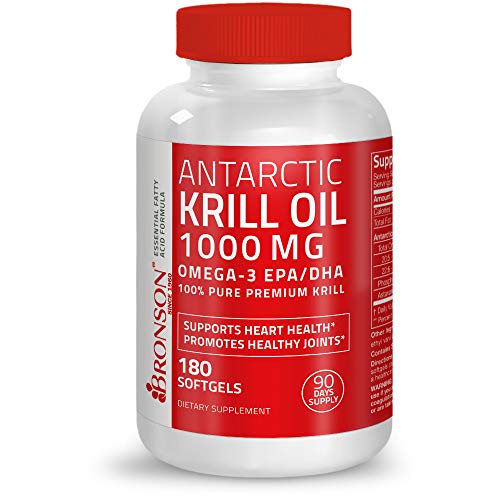 Bronson Antarctic Krill Oil 1000 mg with Omega-3s EPA, DHA and Astaxanthin, Heavy Metal Tested, 180 Softgels (90 Servings) Supplement Bronson 