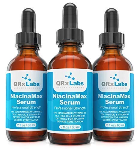 NiacinaMax Serum with 10% Niacinamide (Vitamin B3), Tea Tree Oil, Calendula Extract, Allantoin and Vit. B5 & E – Enhanced Dermal Penetration – Shrinks Pores & Reduces Blemishes on Skin – 2 oz / 60 ml Skin Care QRxLabs 