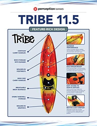 Perception Tribe 11.5 | Sit on Top Kayak for All-Around Fun | Large Rear Storage with Tie Downs | 11' 5" | Déjà vu Outdoors Perception Kayaks 