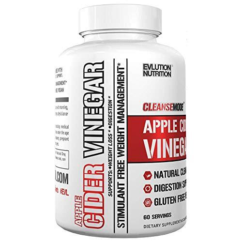 Evlution Nutrition Apple Cider Vinegar CleanseMode, 500mg of Pure Apple Cider Vinegar to Help Digestion & Cleansing, 60 Serving Capsules with 20mg of Cayenne Pepper to Help Support Weight Management* Supplement Evlution 