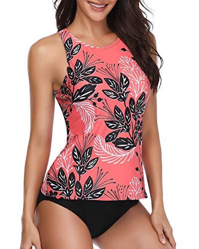 Holipick Women Two Piece Plus Size Sexy Backless High Neck Halter Printed Top with Hipster Bottoms Tankini Set Red M Women's Swimwear Holipick 