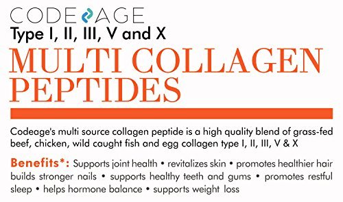 Multi-Collagen Protein Powder Hydrolyzed 20oz - Type I, II, III, V, X -Grass-Fed All-In-One Super Bone Broth + Collagen - High Quality Blend of Grass-Fed Beef, Chicken, Wild Fish and Eggshell Collagen Supplement Code Age 