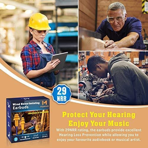 Work Earbuds, Mipeace Safety Hearing Protection Industrial Ear plugs Headphones-OSHA Approved Noise Reduction Earphones for Work Construction Motorcycle Electronics Mipeace 