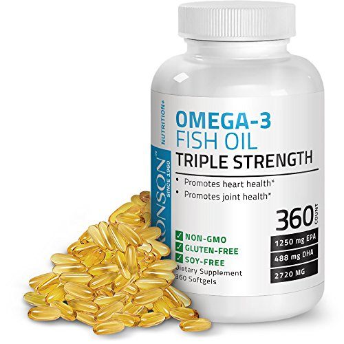 Bronson Omega 3 Fish Oil Triple Strength 2720 mg, Non-GMO, Gluten Free, Soy Free, Heavy Metal Tested, 1250 EPA 488 DHA, 360 Softgels Supplement Bronson 