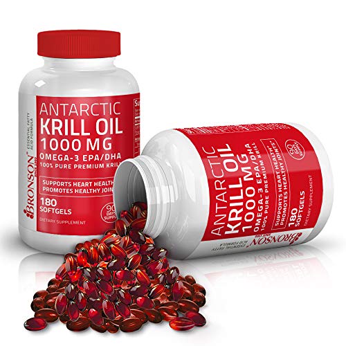 Bronson Antarctic Krill Oil 1000 mg with Omega-3s EPA, DHA and Astaxanthin, Heavy Metal Tested, 180 Softgels (90 Servings) Supplement Bronson 