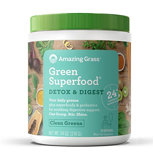 Amazing Grass Green Superfood Detox and Digest Organic Powder with Wheat Grass and Greens, 1 Billion Probiotics, Flavor: Clean Greens, 30 Servings Supplement Amazing Grass 