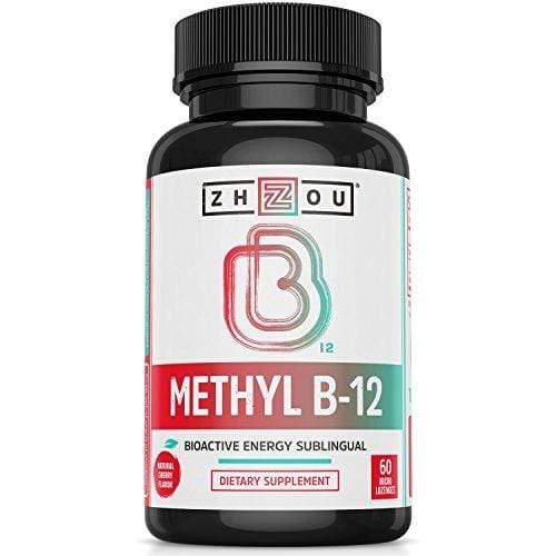 Vitamin B12 (Methyl B12) Sublingual - 5000 mcg Methylcobalamin B 12 for Maximum Absorption and Active Energy - Natural Cherry Flavor, Sugar-Free, Vegan - 60 Micro Lozenges Supplement Zhou Nutrition 