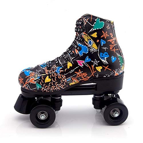 Roller Skates Classic High-top for Adult Outdoor Skating Light-Up Four-Wheel Roller Skates Shiny Roller Skates for Women (Black Non-Flashing,9) Sports Silvertree 