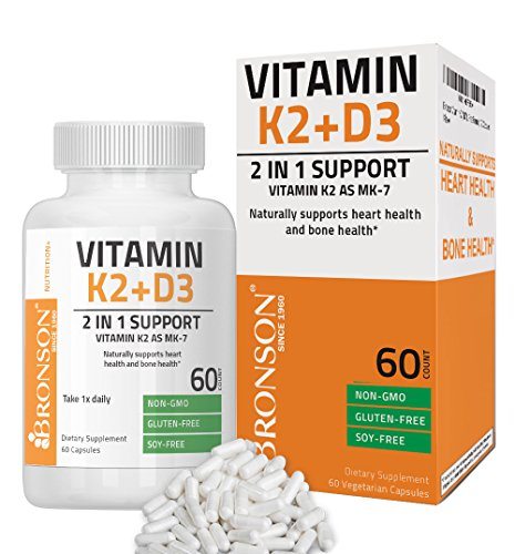 Bronson Vitamin K2 (MK7) with D3 Supplement - Vitamin D & K Complex Premium Non GMO & Gluten Free Formula, 60 Capsules Supplement Bronson 
