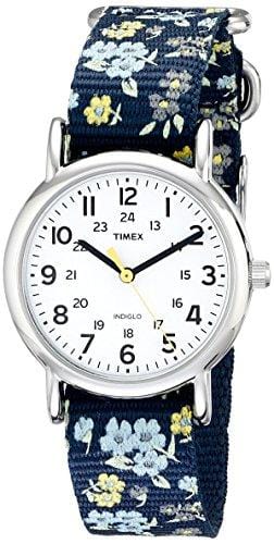 Timex Women's T2P370 Weekender 31mm Blue Floral Nylon Slip-Thru Strap Watch Watch Timex 