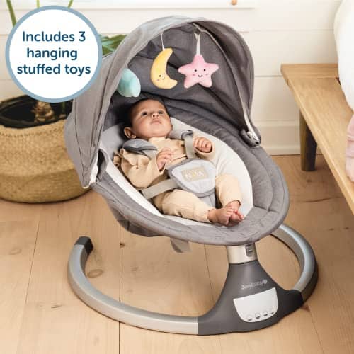 Nova Baby Swing for Infants - Motorized Bluetooth Swing, Music Speaker with 10 Preset Lullabies, Remote Control, Gray - Jool Baby Toy Jool Baby Products 