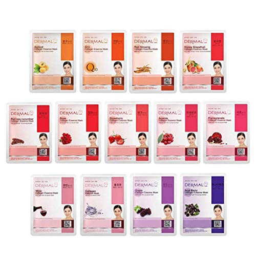 DERMAL 39 Combo Pack Collagen Essence Full Face Facial Mask Sheet - The Ultimate Supreme Collection for Every Skin Condition Day to Day Skin Concerns. Nature made Freshly packed Korean Face Mask Skin Care DERMAL 
