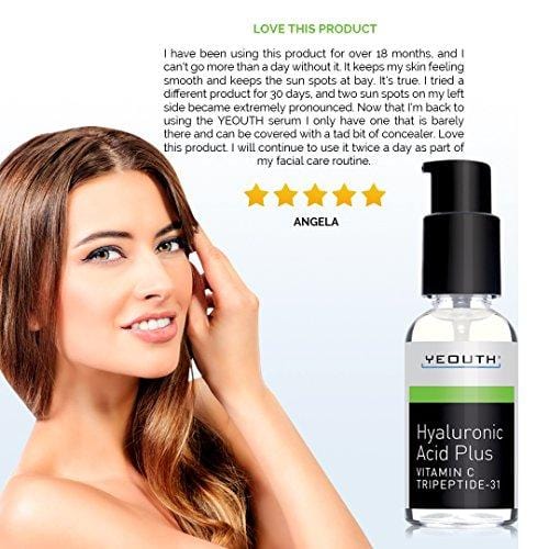 YEOUTH Best Anti Aging Vitamin C Serum with Hyaluronic Acid & Tripeptide 31 Trumps ALL Others. 100% Guaranteed Skin Care Yeouth 