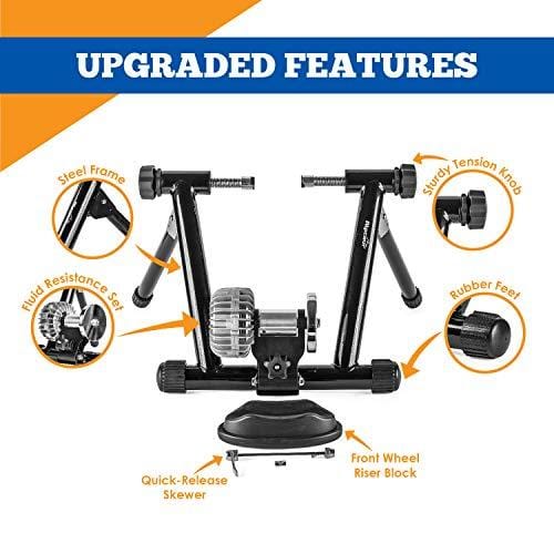 Alpcour Fluid Bike Trainer Stand – Portable Stainless Steel Indoor Trainer w/Fluid Flywheel, Noise Reduction, Progressive Resistance, Dual-Lock System – Stationary Exercise for Road & Mountain Bikes Sports Alpcour 