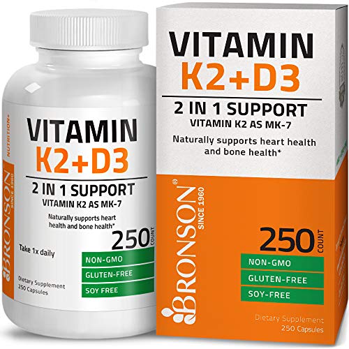 Bronson Vitamin K2 (MK7) with D3 Supplement - Vitamin D & K Complex Premium Non GMO & Gluten Free Formula, 250 Capsules Supplement Bronson 