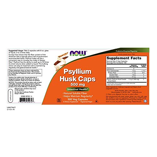 NOW Psyllium Husk 500 mg,500 Capsules Supplement NOW Foods 