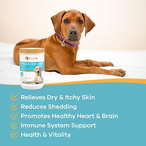 POINTPET Omega 3 6 9 for Dogs, Skin and Coat Fish Oil Supplement, Natural Fatty Acids with EPA & DHA, Helps with Dry and Itchy Skin - Supports Immune, Heart and Brain Health, 120 Soft Chews Animal Wellness POINTPET 