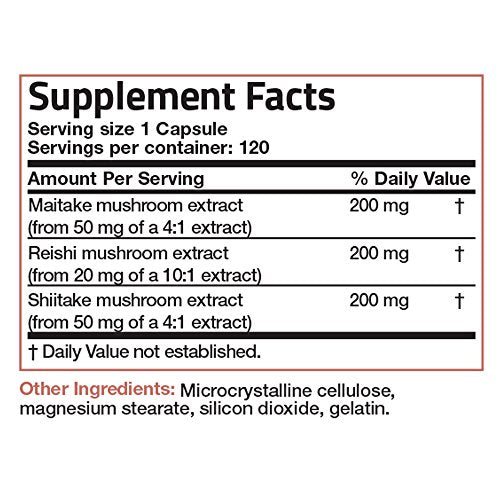 Bronson Mushroom Complex, Maitake - Reishi - Shitake 600mg, 120 Capsules Supplement Bronson 