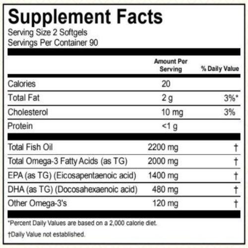  Triple Strength Omega 3 Fish Oil Supplement - 2200mg