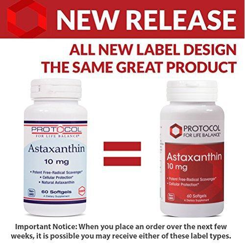 Protocol For Life Balance - Astaxanthin 10 mg - Immune & Respiratory Support, Helps Joint Function, Recovery, Natural Antioxidant, Helps Reduce Eye Fatigue - 60 Softgels Supplement Protocol For Life Balance 