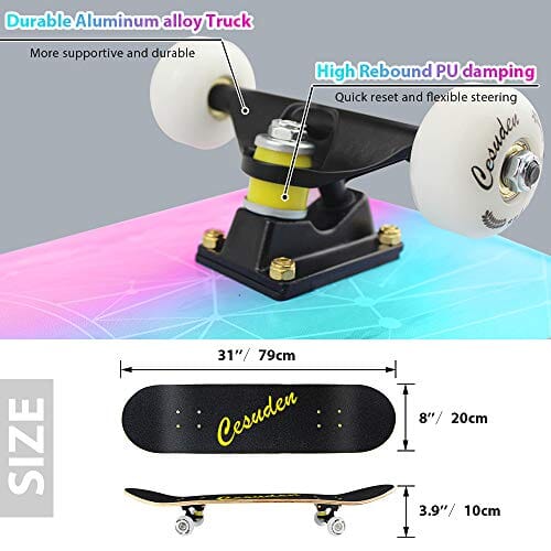 ANDRIMAX Skateboards-Complete Skateboards for Beginners Kids Boys Girls Adults Youth-Standard Skateboards 31’’x8’’ with 7 Lays Maple Deck Pro Skateboards, Longboard Skate Boards Sports ANDRIMAX 