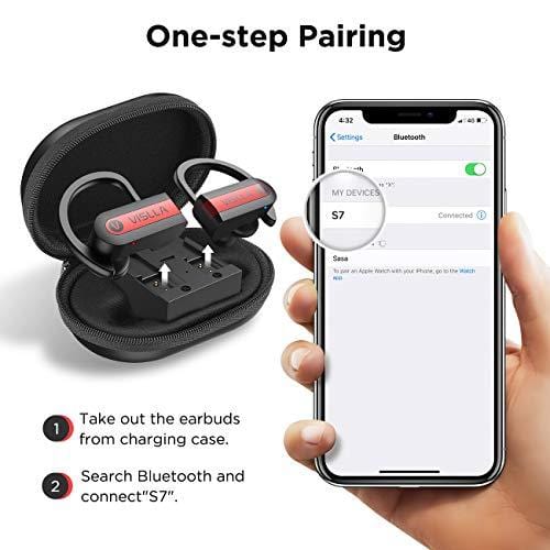 Wireless Earbuds, Vislla 5.0 Bluetooth Sport Headphones Stereo Bass Sound TWS Ear Buds Over Ear Sweatproof Headset 8 Hours Playtime Wireless Earphones with Mic & Charging Case for Running/Working Out Electronics Vislla 
