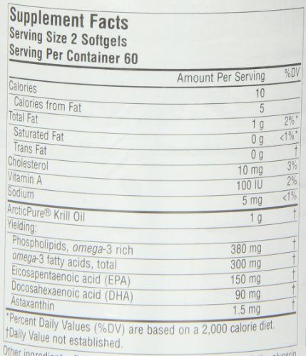 Source Naturals ArcticPure Krill Oil 500mg, Premium Omega-3 for Heart, Brain, and PMS, 120 Softgels Supplement Source Naturals 