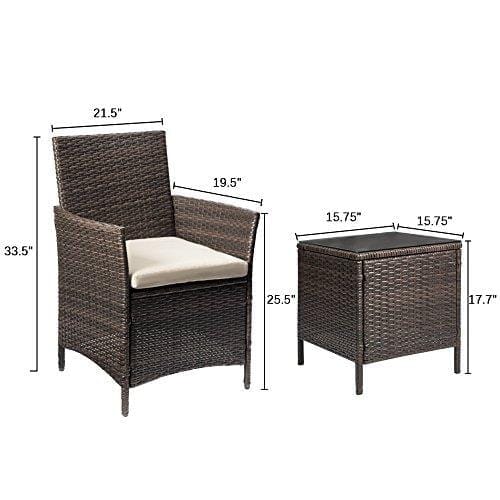 Devoko Patio Porch Furniture Sets 3 Pieces PE Rattan Wicker Chairs with Table Outdoor Garden Furniture Sets (Brown/Beige) Lawn & Patio Devoko 