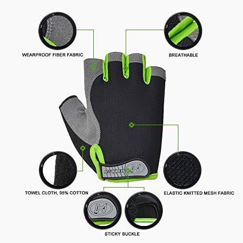 HuwaiH Cycling Gloves Men's/Women's Mountain Bike Gloves Half Finger Biking Gloves Anti Slip Shock Absorbing Gel Pad Breathable Cycle Gloves (Black Green, Small) Outdoors HuwaiH 