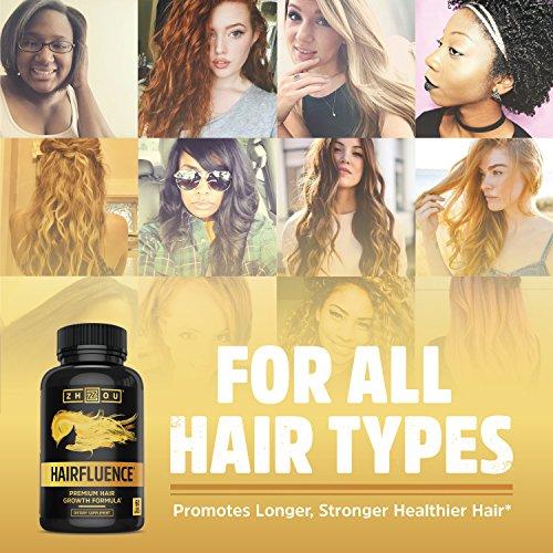 HAIRFLUENCE - Hair Growth Formula For Longer, Stronger, Healthier Hair - Scientifically Formulated with Biotin, Keratin, Bamboo & More! - For All Hair Types - Veggie Capsules Supplement Zhou Nutrition 