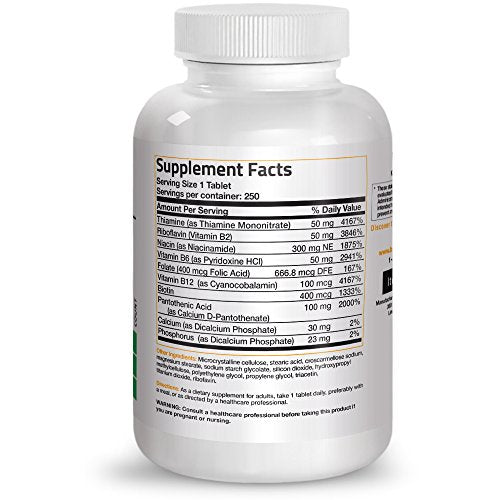 Bronson Vitamin B Complex (Vitamin B1, B2, B3, B6, B9 - Folic Acid, B12), 250 Tablets Supplement Bronson 