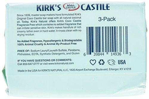 Kirk's Original Coco Castile Soap Fragrance Free 4 oz, Pack 18 Natural Soap Kirk's 