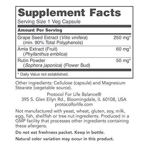 Protocol For Life Balance - Grape Seed OPC 250 mg - Cardiovascular and Immune Health - Promotes Healthy Brain & Nerve Functions- 90 Veg Capsules Supplement Protocol For Life Balance 