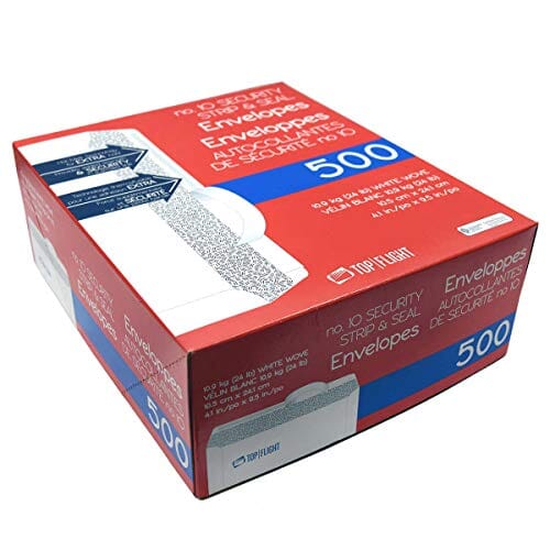 Top Flight PSTF10NWT #10 Envelopes, Strip & Seal, Security Tinted, White Paper, 24 lb, 500 Count Office Product Top Flight 