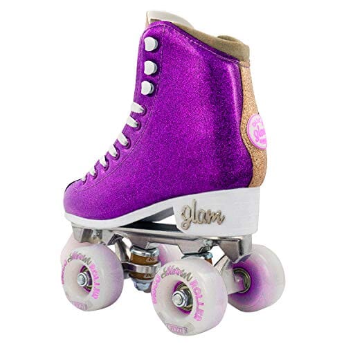 Crazy Skates Glam Roller Skates for Women and Girls - Dazzling Glitter Sparkle Quad Skates - Purple with Gold (Size 3) Outdoors Crazy Skates 