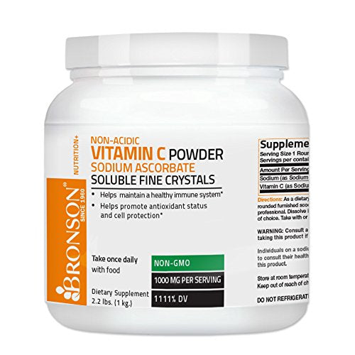 Bronson Vitamin C Non-Acidic Sodium Ascorbate Powder, Non-GMO,1 Kilo (2.2 lbs, 35.3 Ounces) Supplement Bronson 
