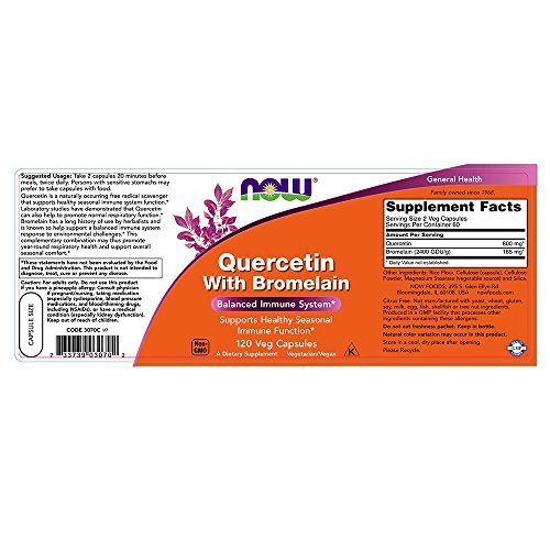 NOW Quercetin with Bromelain,120 Veg Capsules Supplement NOW Foods 