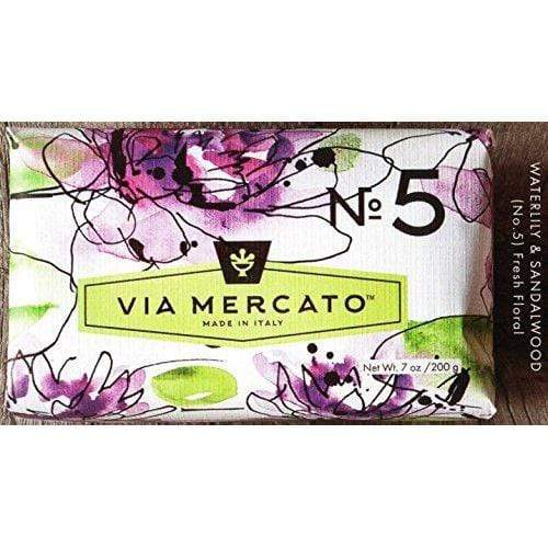 Via Mercato Italian Soap Bar (200g), No. 5 - Waterlily and Sandalwood CASE OF 12 Natural Soap Pre de Provence 