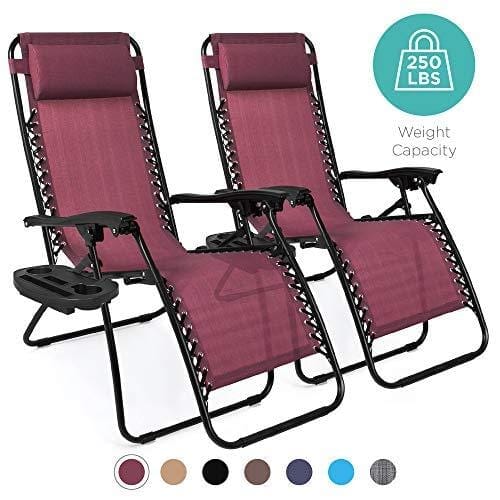 Best Choice Products Set of 2 Adjustable Zero Gravity Lounge Chair Recliners for Patio, Pool w/Cup Holders - Burgundy Lawn & Patio Best Choice Products 